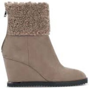 DKNY Taupe Wedge Boots with Fur Trim